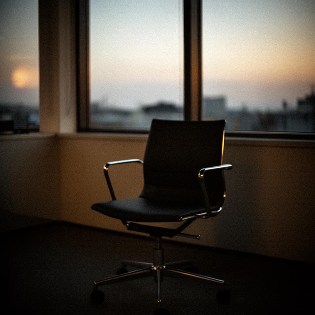 An empty chair in soft light — a quiet moment of transition
